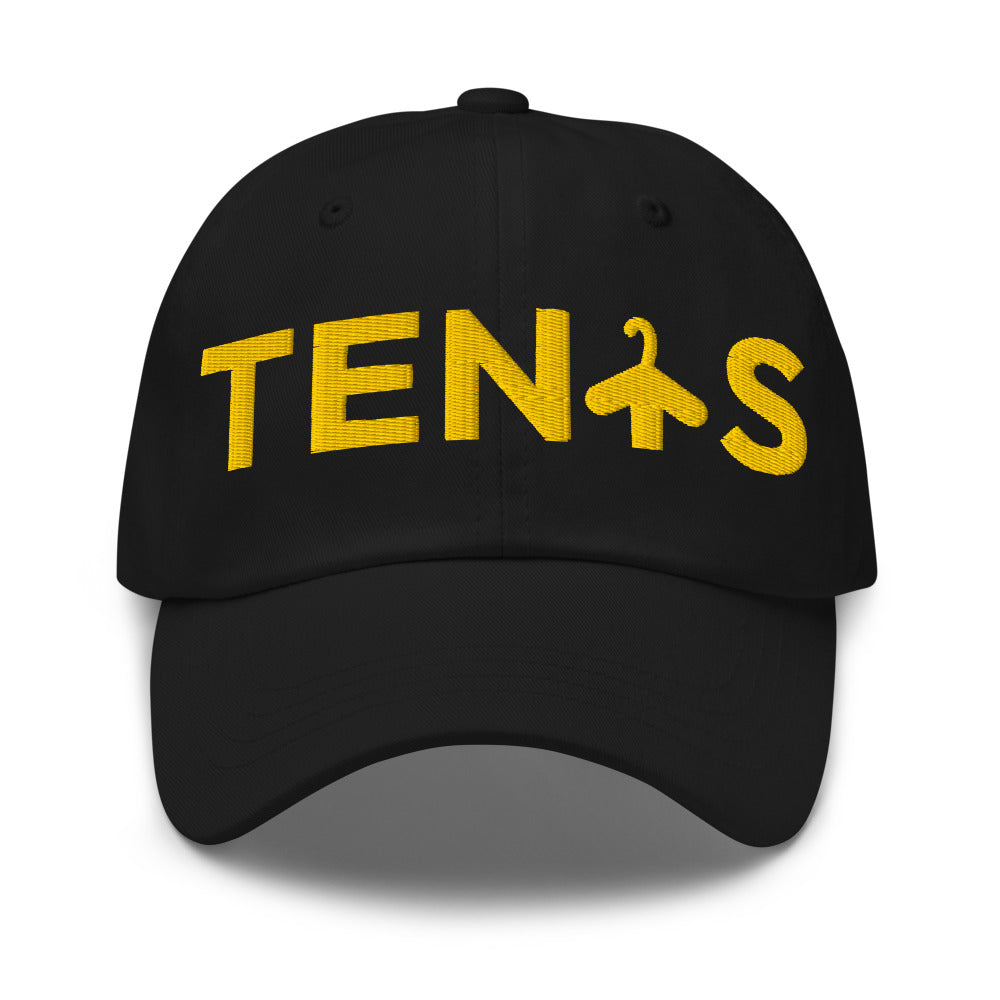 Gorra Tenis Club · diseño A · negra con bordado amarillo