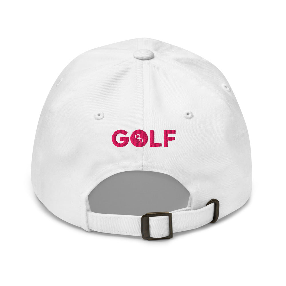 Gorra Golf Club · diseño B · blanca con bordado rosa · detrás