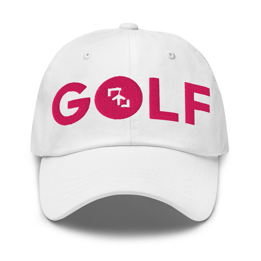 Gorra Golf Club · diseño A · blanca con bordado rosa