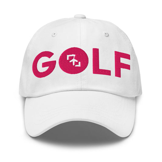 Gorra Golf Club · diseño A · blanca con bordado rosa