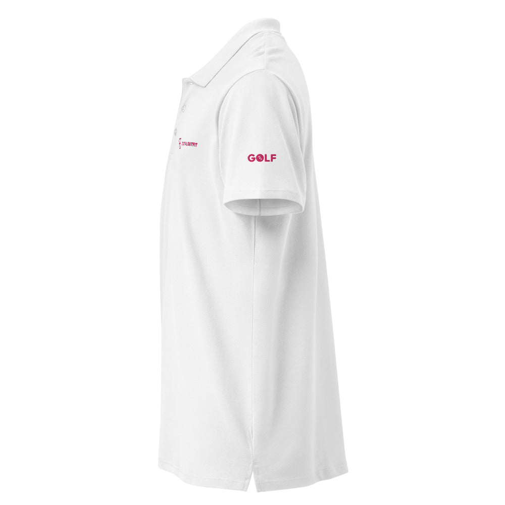 Polo Golf Club · diseño B · blanca con bordado rosa · manga