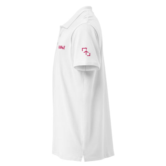 Polo Pádel Club · diseño A · blanca con bordado rosa · manga