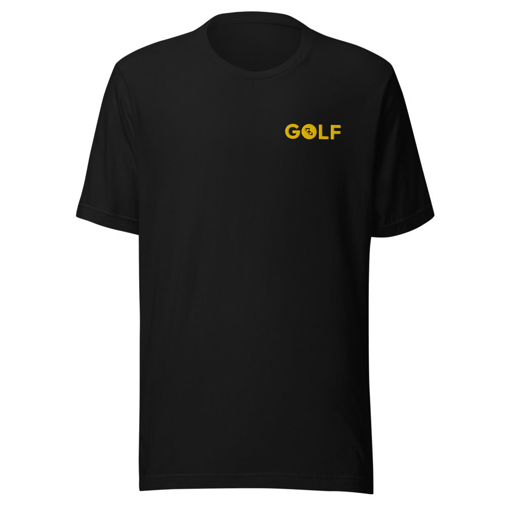 Camiseta Golf Club · diseño A · prenda negra, hilo amarillo