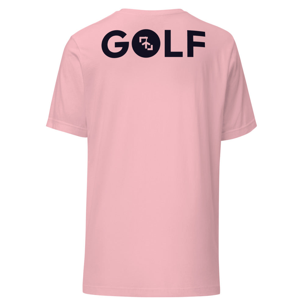 Camiseta Golf Club · diseño B · prenda rosa, hilo negro (espalda)