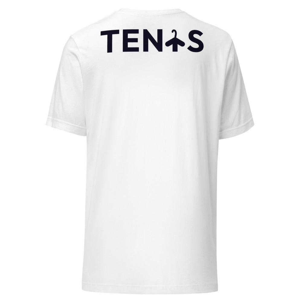 Camiseta Tenis Club · diseño B · blanca con bordado negro · espalda