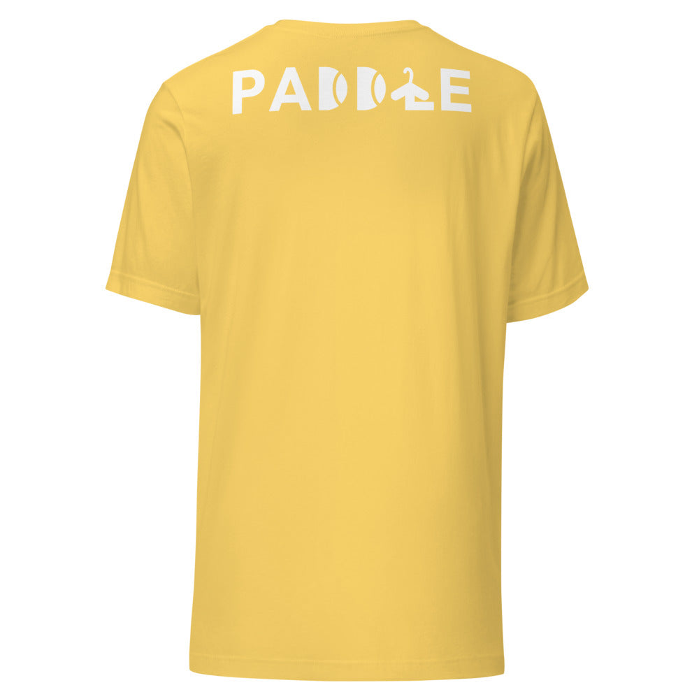Camiseta Pádel Club · diseño B · amarilla con bordado blanco · espalda
