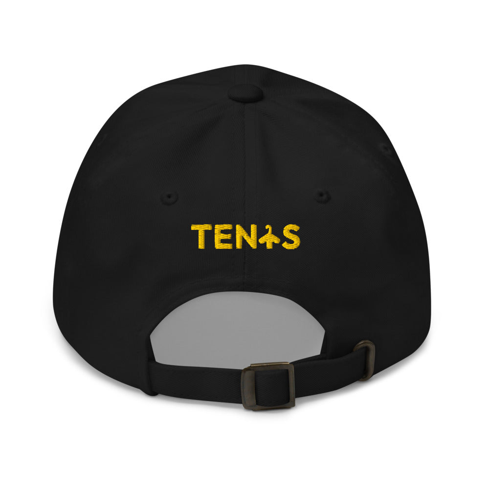 Gorra Tenis Club · diseño B · negra con bordado amarillo · detrás