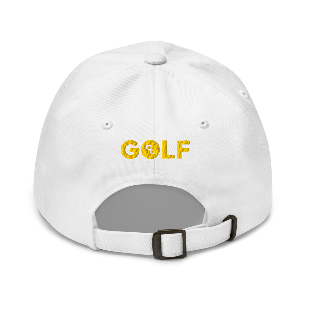 Gorra Golf Club · diseño B · blanca con bordado amarillo · detrás