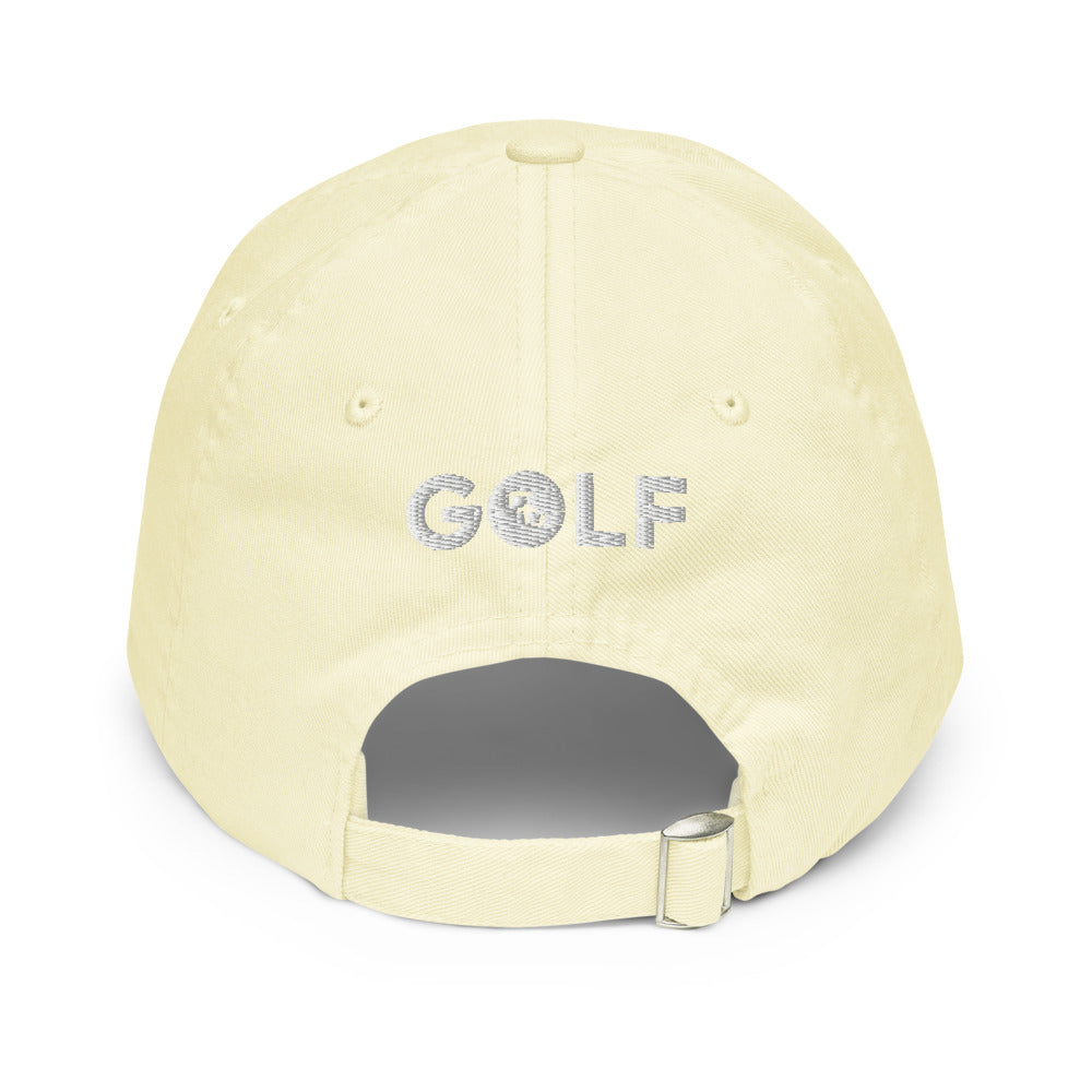 Gorra Golf Club · diseño B · amarilla con bordado blanco