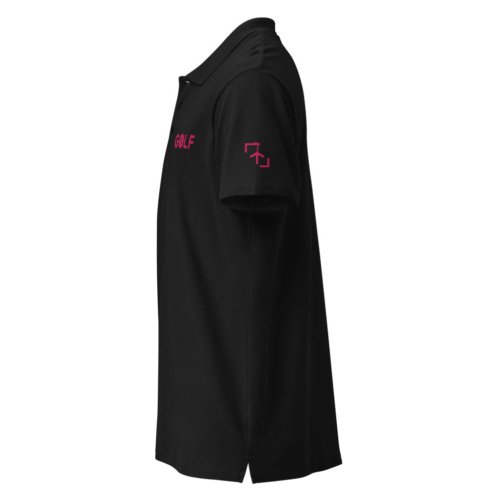 Polo Golf Club · diseño A · negra con bordado rosa · manga