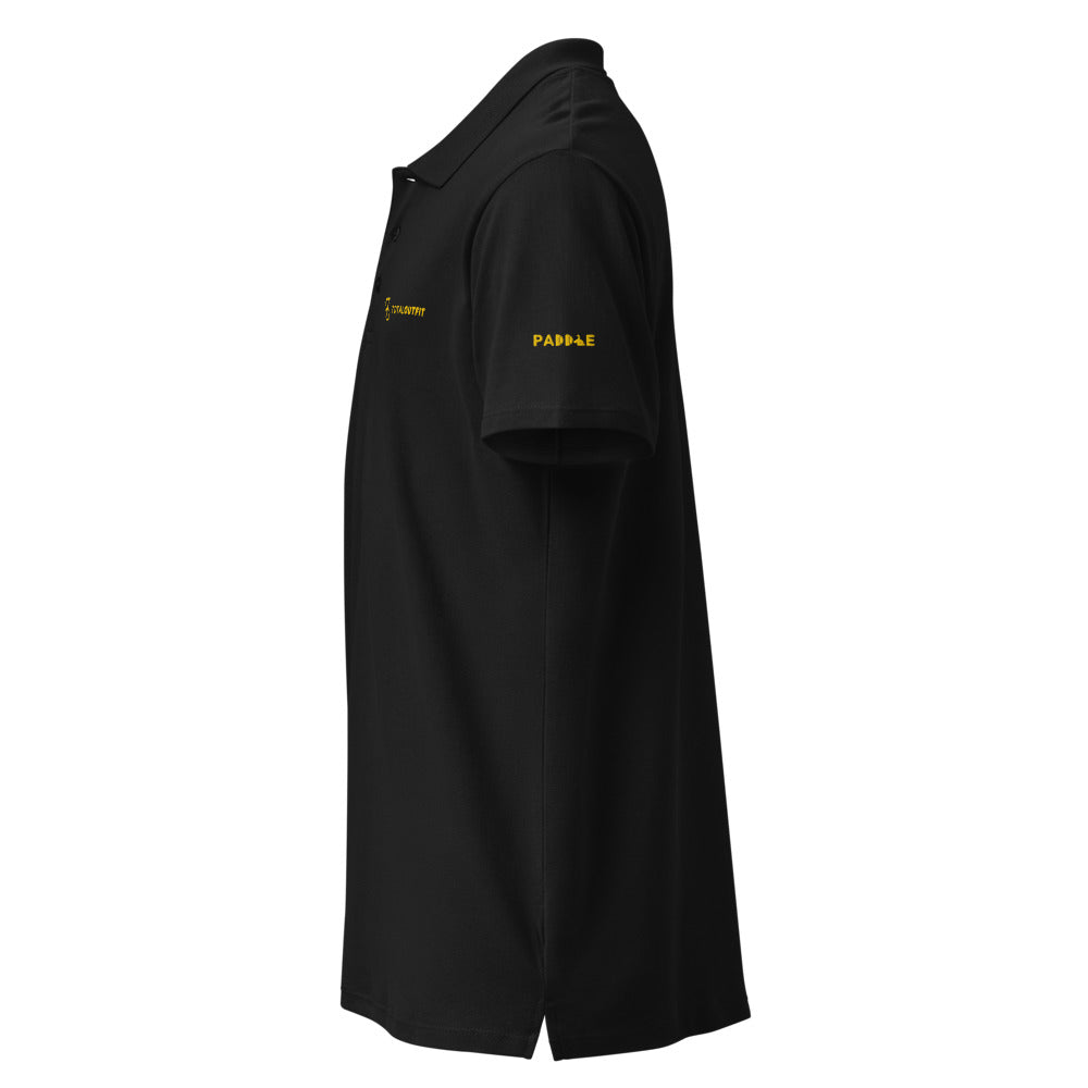 Polo Pádel Club · diseño B · negra con bordado amarillo · manga