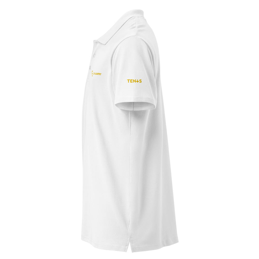 Polo Tenis Club · diseño B · blanca con bordado amarillo · manga