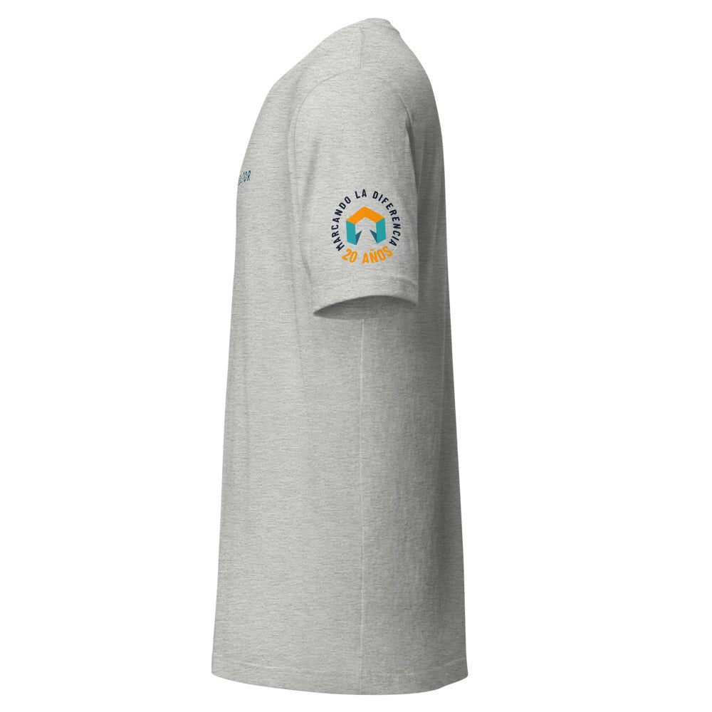 Camiseta TuConsultor 20 Aniversario · sello en la manga · gris