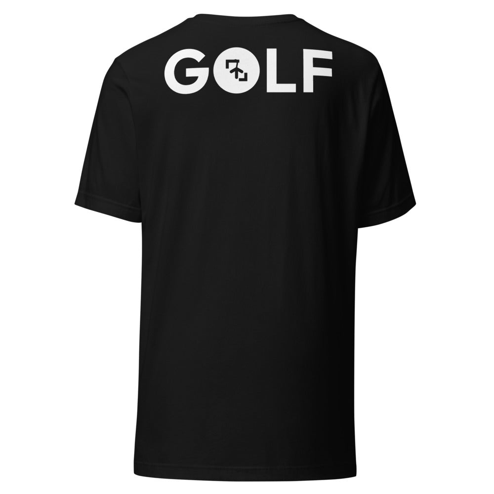 Camiseta Golf Club · diseño B · prenda negra, hilo blanco (espalda)
