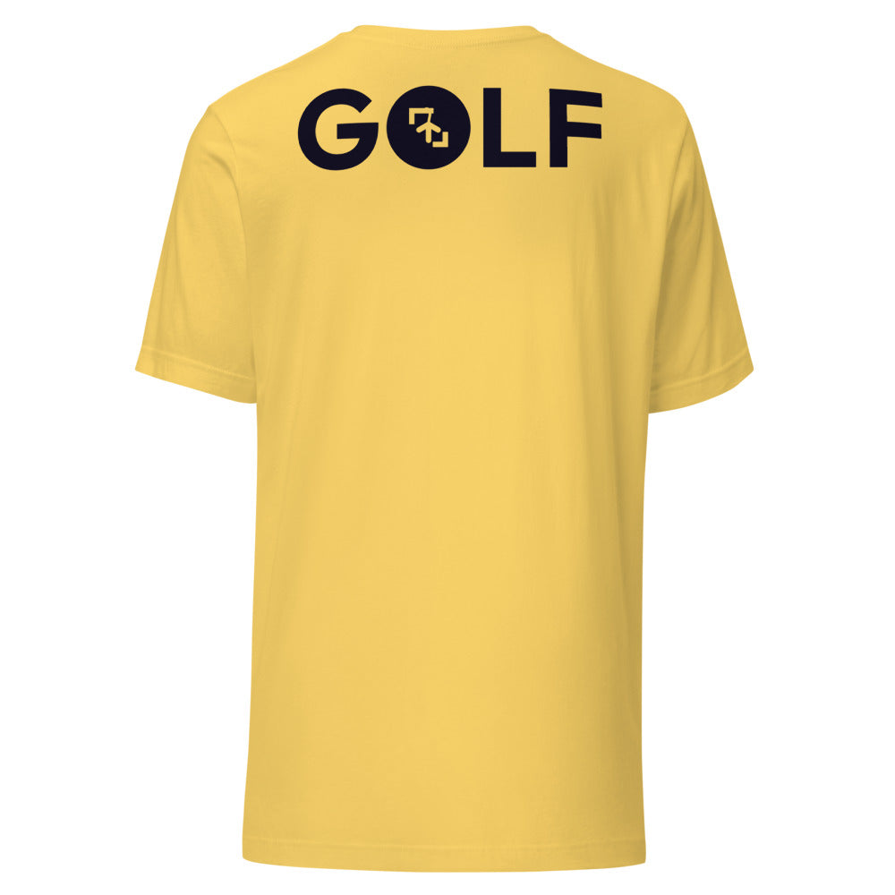 Camiseta Golf Club · diseño B · prenda amarilla, hilo negro (espalda)