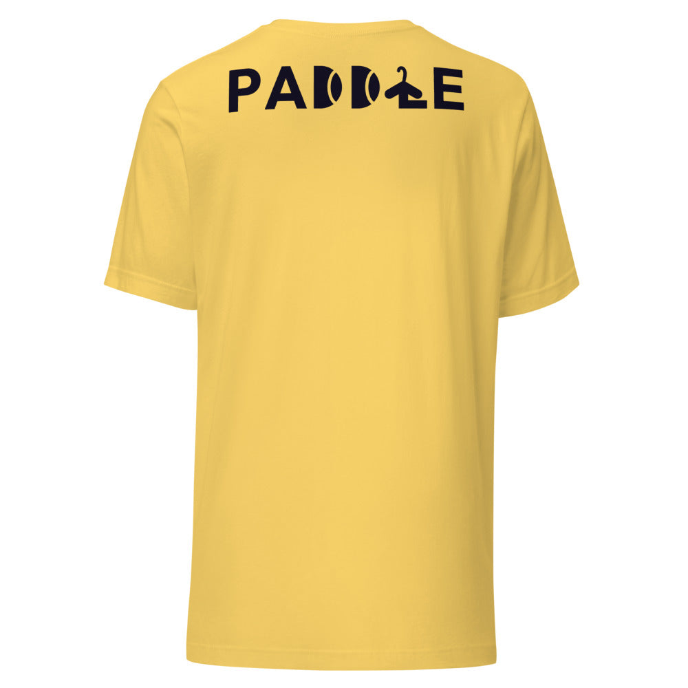 Camiseta Pádel Club · diseño B · amarilla con bordado negro · espalda